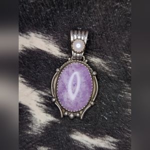 Charoite and Pearl Sterling Silver Pendant